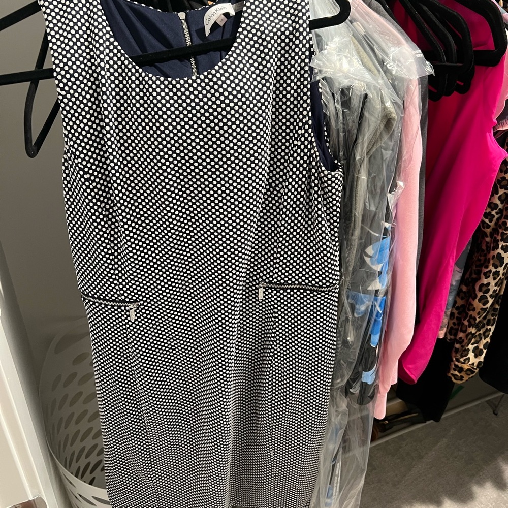 Calvin Klein Navy and White Patterned Midi Dress